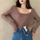 U-neck Long Sleeve Plain T-shirt