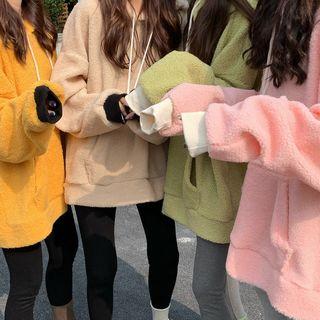 Hooded Oversize Plain Furry Sweatshirt