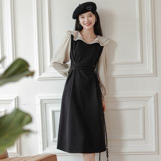 Layered Collar Two-tone Shift Dress