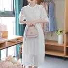 Puff-sleeve Crochet-trim Long Lace Dress