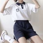 Set: Short-sleeve Cartoon Print Polo Shirt + Sweatshorts