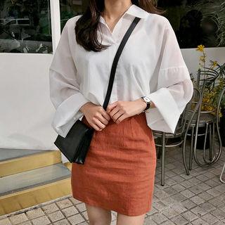 Open-placket Wide-sleeve Shirt