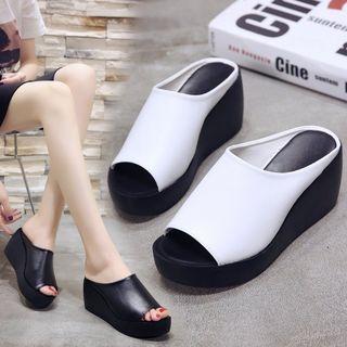 Faux-leather Peep-toe Wedge Sandals