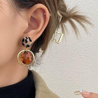 Leopard Print Disc Resin Alloy Dangle Earring