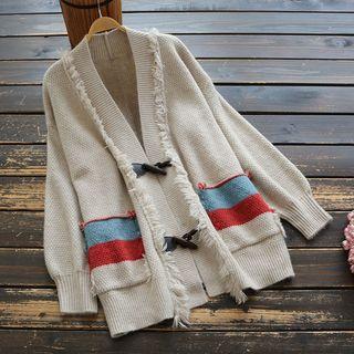 V-neck Fringed Duffle Cardigan