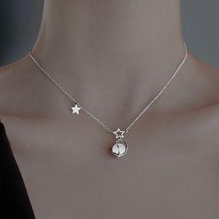 Star Faux Cat Eye Stone Pendant Sterling Silver Necklace Silver - One Size