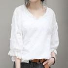 Eyelet Lace 3/4-sleeve Blouse As Shown In Figure - One Size