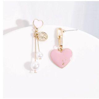 Non-matching Alloy Heart Faux Pearl Dangle Earring 1 Pair - Faux Pearl & Love Heart - Pink - One Size