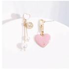 Non-matching Alloy Heart Faux Pearl Dangle Earring 1 Pair - Faux Pearl & Love Heart - Pink - One Size
