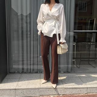 Bell-sleeve Wrap-front Top With Sash