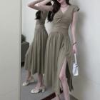 Cap-sleeve Shirred Midi A-line Dress
