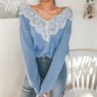 V-neck Lace-trim Pullover