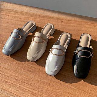 Square-toe Buckled Mule Loafers