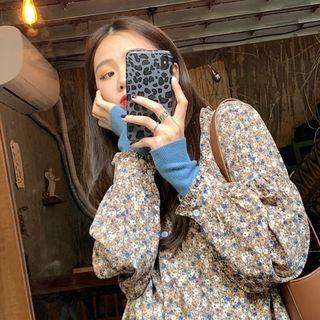 Floral Long-sleeve Loose-fit Blouse / Plain Turtle-neck Long-sleeve Top