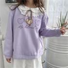 Lace Trim Embroidered Pullover Purple - One Size