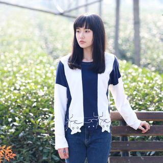 Embroidered Stripe Long-sleeve Top