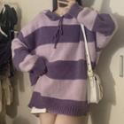 Striped Knit Hoodie Stripe - Purple - One Size