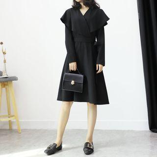 Ruffle Tie-waist Long-sleeve A-line Dress