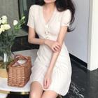 Short-sleeve Mini A-line Rib Knit Dress