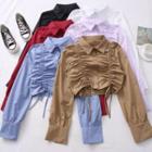 Puff-sleeve Drawstring Crop Shirt In 6 Colors