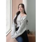 Crop Cable-knit Cardigan Light Gray - One Size