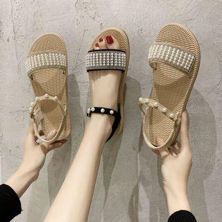 Faux Pearl Faux Leather Sandals
