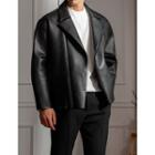 Asymmetric-zip Oversized Pleather Jacket Black - One Size