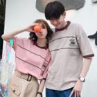 Couple Matching Elbow-sleeve Print Collared T-shirt