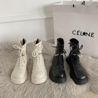 Chain Strap Lace-up Short Boots