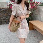 Puff-sleeve Floral Print Mini A-line Blazer Dress
