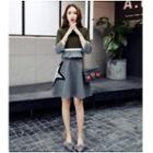 Set: Batwing-sleeve Panel Sweater + A-line Skirt