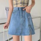 Denim Slit High-waist A-line Skirt