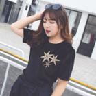 Star Applique Velvet Short-sleeve T-shirt