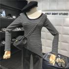 Long-sleeve Asymmetric Striped Top