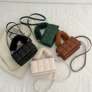 Fluffy Top Handle Quilted Crossbody Bag