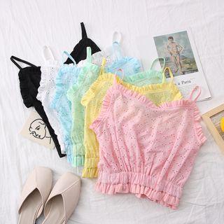 Eyelet Ruffled-trim Crop Vest In 6 Colors