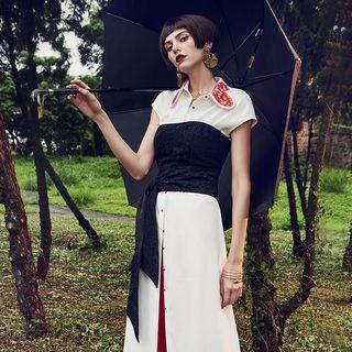 Short-sleeve Embroidered Midi Shirt Dress