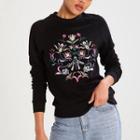 Floral Embroidered Fleece-lined Pullover