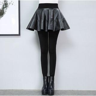Leggings Inset Faux Leather A-line Skirt