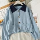 Colorblock Button-up Crop Knit Top In 6 Colors