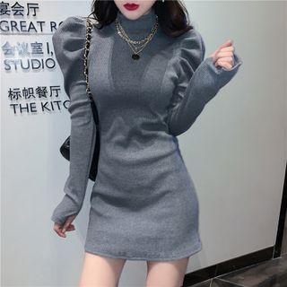 Puff Sleeve Mock Neck Mini Dress