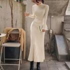 Turtleneck Knit Maxi A-line Sheath Dress Almond - One Size