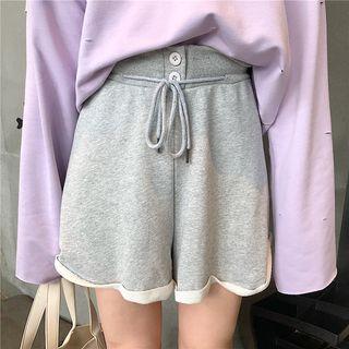 Long-sleeve Cut Out T-shirt / Drawstring Wide-leg Shorts
