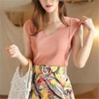 V-neck Sleeveless Knit Top Pink - One Size