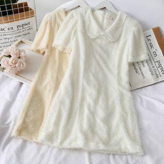 Peter Pan-collar Short-sleeve Fringed Mini Dress