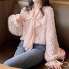 Tie-neck Fringed Blouse Pink - One Size