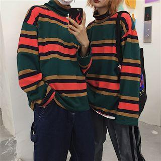 Color Block Striped High-neck T-shirt Stripe - One Size