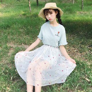 Set: Frilled T-shirt Dress + Mesh Skirt