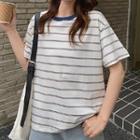 Short-sleeve Striped T-shirt Stripes - Blue & Coffee & White - One Size