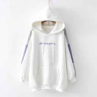 Contrast Trim Letter Embroidered Hoodie White - One Size